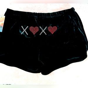 Hailey & June Velvet Black Hearts Kisses Bling Shorts NEW
